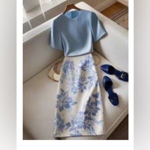 Blue Top and Floral Skirt Set
